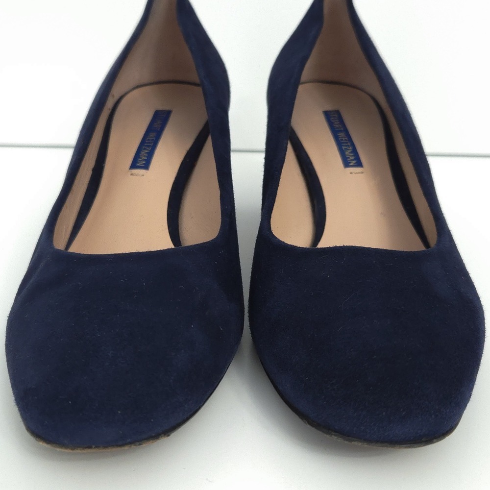Stuart Weitzman Navy Blue Suede Block Pumps Heels- Size 9 - Picture 5 of 7